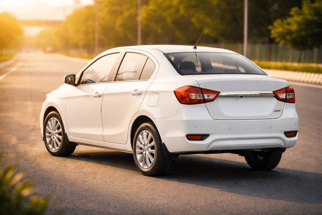 White car on Indian road representing Maruti Suzuki 2026 dominance"