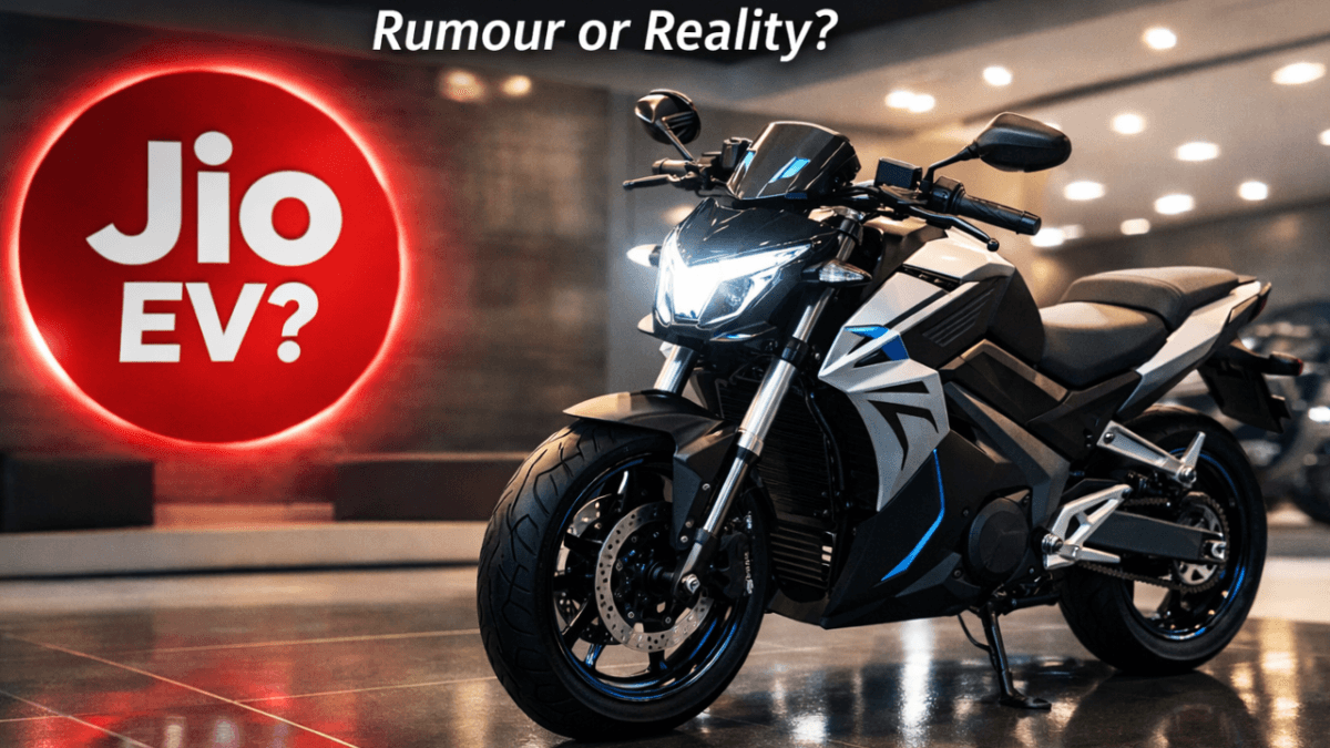 Jio Electric Bike concept showroom side angle view 2026