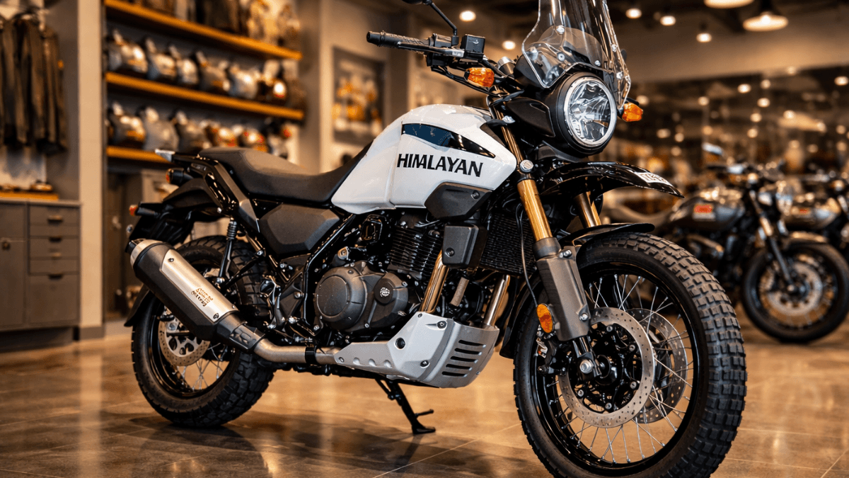 Royal Enfield Himalayan 450 Review 2026 showroom front view bike image
