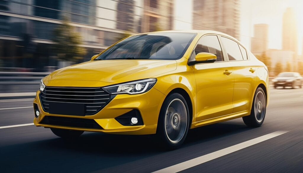 Front view of the new 2026 Hyundai Aura in a premium showroom setting, highlighting its bold grille and LED headlamps."