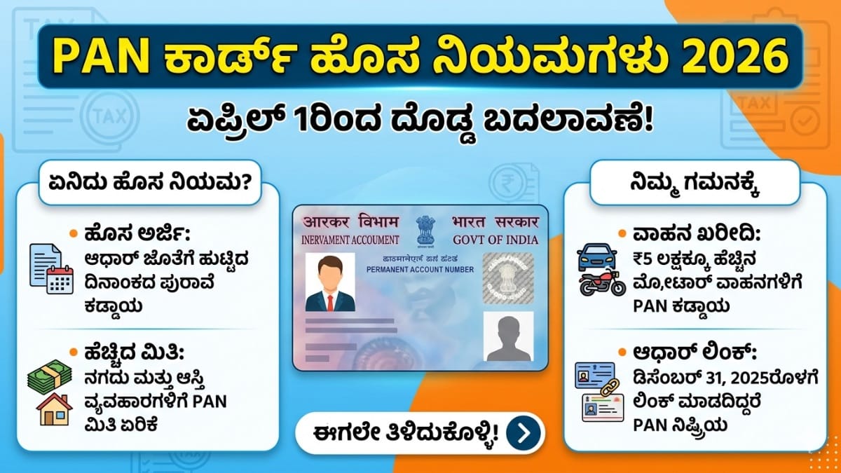 PAN ಕಾರ್ಡ್ ಹೊಸ ನಿಯಮಗಳು 2026, ಆಧಾರ್ ಲಿಂಕ್ ಅಪ್ಡೇಟ್, ಹಣಕಾಸು ಗುರುತು ಪರಿಶೀಲನೆ
