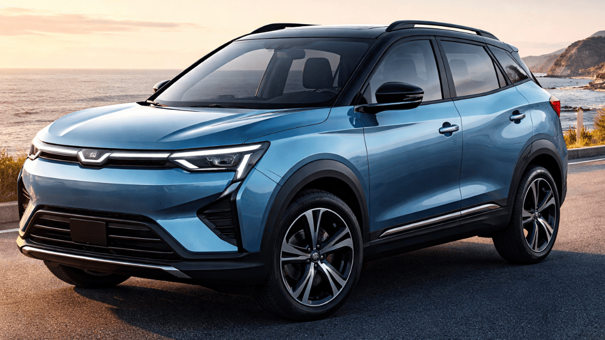 Mahindra XUV 3XO EV electric SUV front and side angle view parked on road with modern sporty design