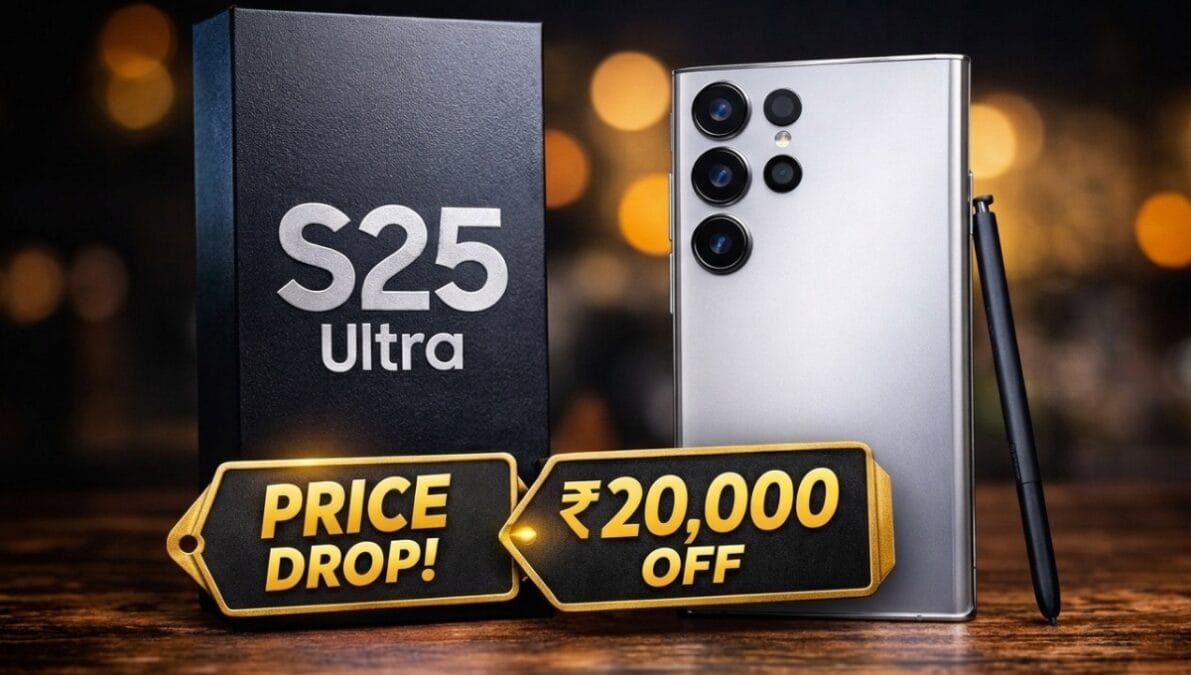 Samsung Galaxy S25 Ultra price cut ₹20000 discount India smartphone box and design