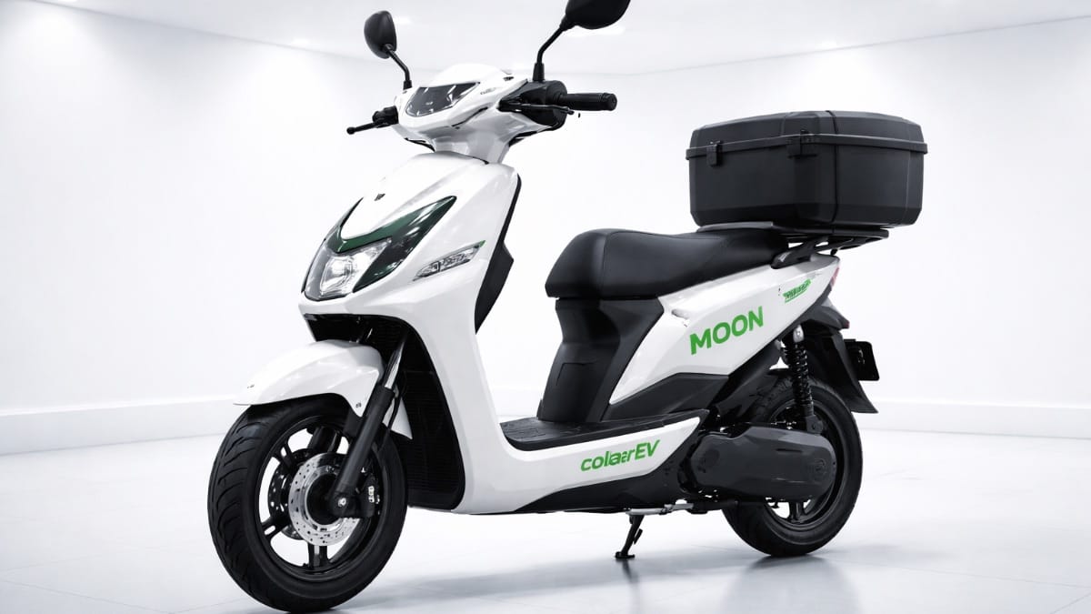 CollarEV Moon EV Launch India electric delivery scooter in white showroom
